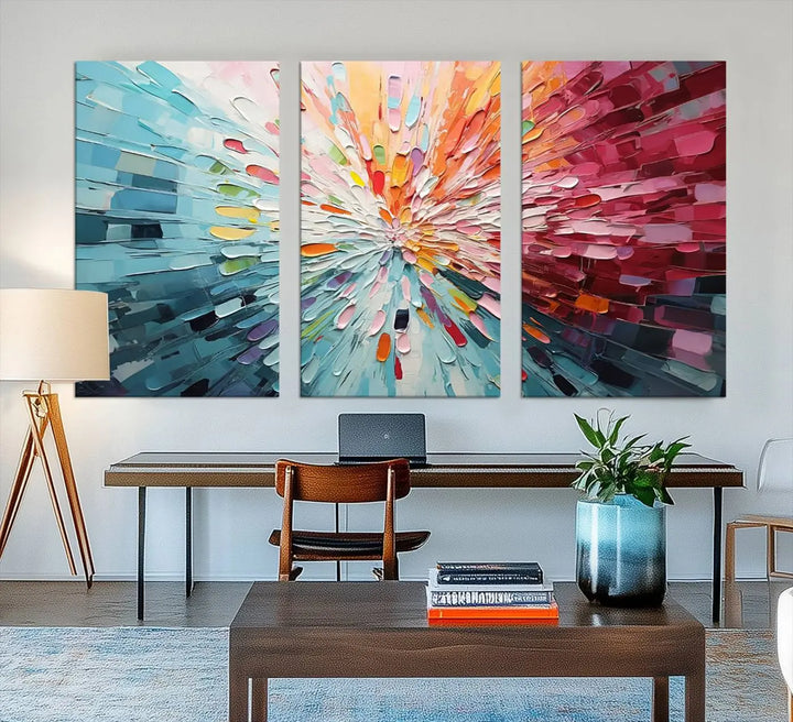 Radiant Bloom Abstract Floral Wall Art Canvas Print - Colorful Burst - Modern Living Room Decor - Ready to Hang