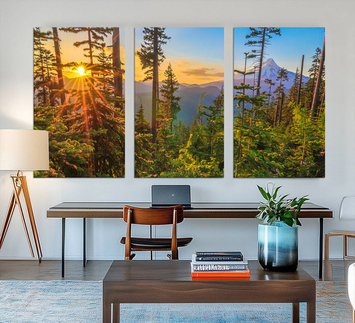 The kitchen features a Red Leaves on Trees landscape canvas print, perfect for nature lovers.