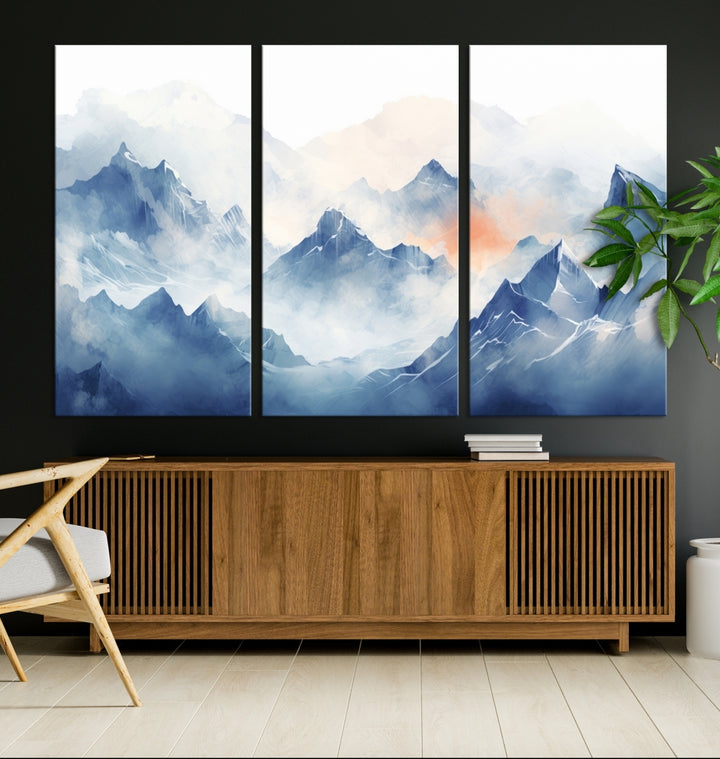 Blue Orange Abstract Mountain Wall Art