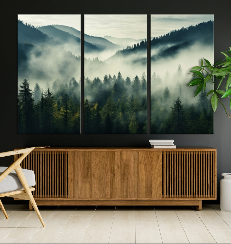 Captivant Misty Forest Wall Art Premium Impression sur toile une atmosphère brumeuse et sereine