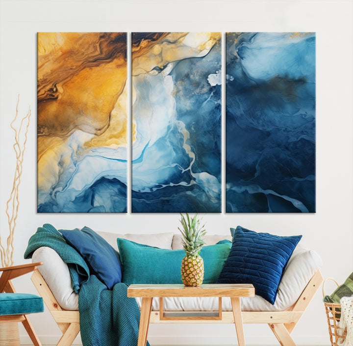 Arte abstracto de la pared, impresión abstracta, lienzo abstracto, obras de arte abstractas azules, impresión de lienzo de arte de pared extra grande, decoración abstracta de la sala de estar