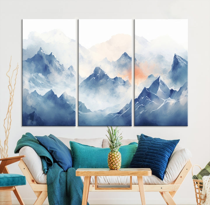 Blue Orange Abstract Mountain Wall Art