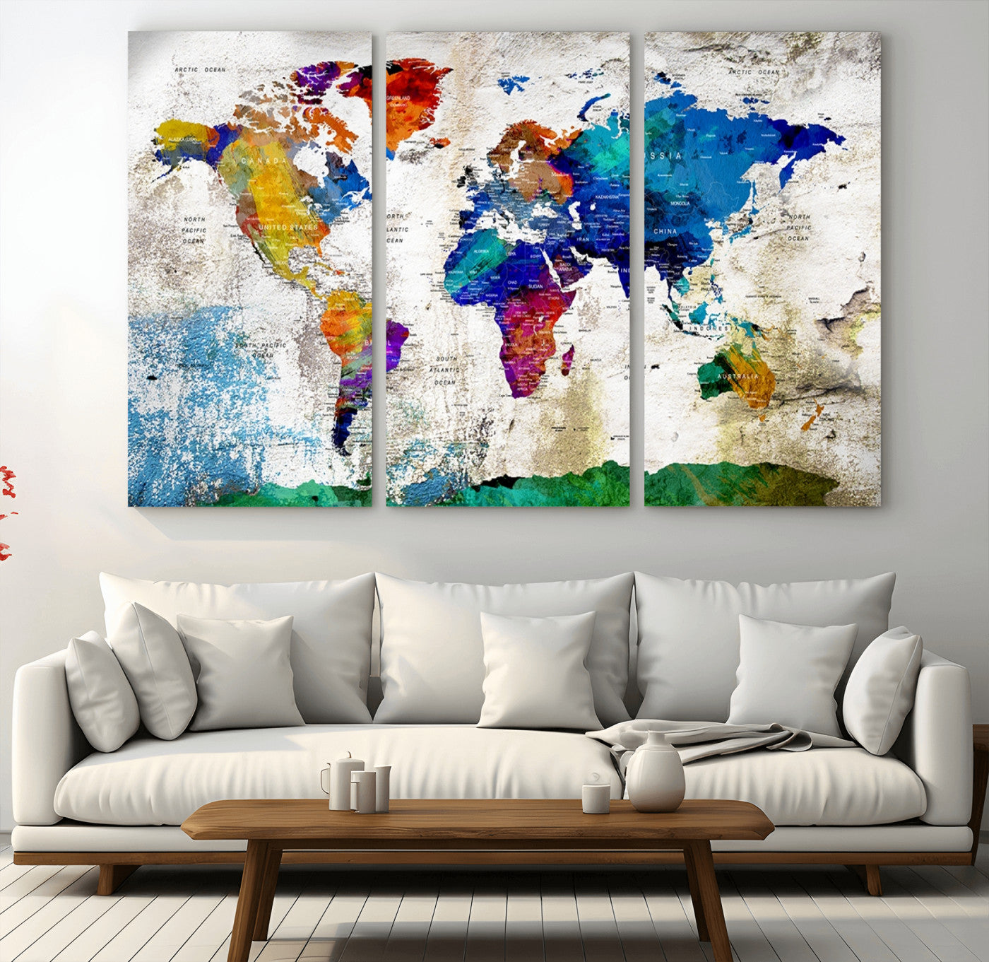 MGV-CV-48X32-3P - Push Pin World Map Canvas Print – Framed Wall Art for Couples to Track Their Travels – Anniversary