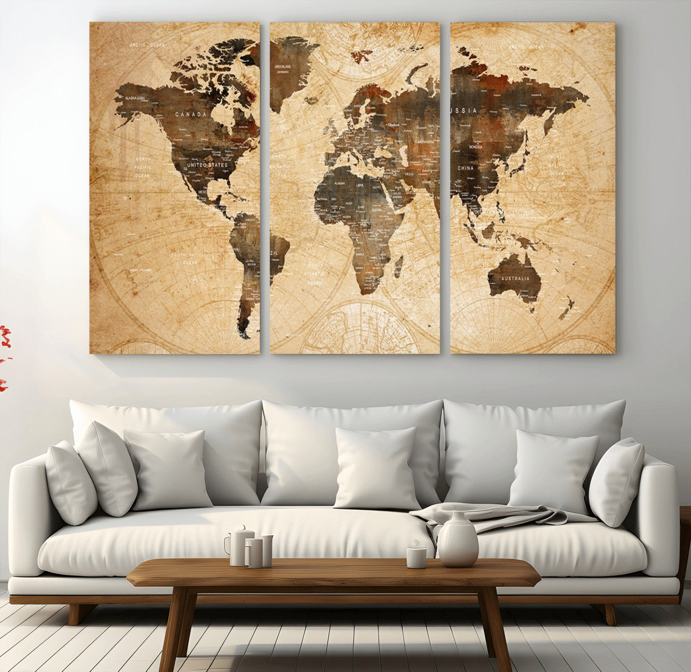 13813-MGV-CV-36X24-Push Pin World Map Canvas Print – Framed Travel Tracker Wall Art for Couples, Perfect Anniversary Gift and Home Decor