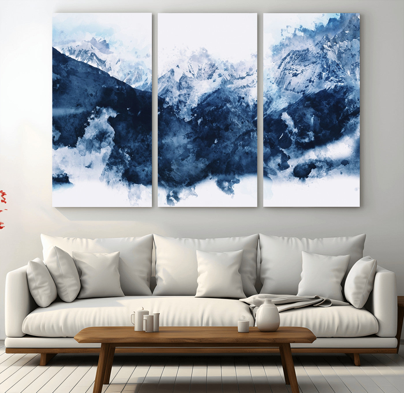 81700-MGV-CV-36X24-Abstract Blue Mountain Canvas Wall Art – Modern Triptych Landscape Print – Contemporary Nature Decor for Living Room or Office – Ready to