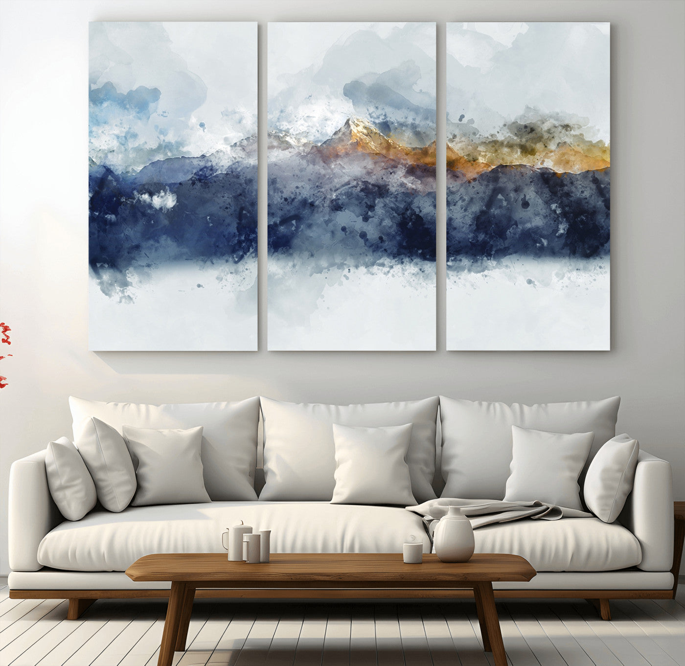 89149-MGV-CV-36X24-Abstract Mountain Range Art Canvas Print | 3 Panel Watercolor Landscape for Living Room, Office, or