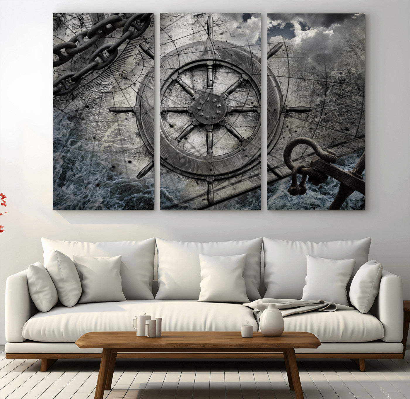 36770-MGV-CV-36X24-Ship Steering Wheel Vintage Wall Art Canvas Print