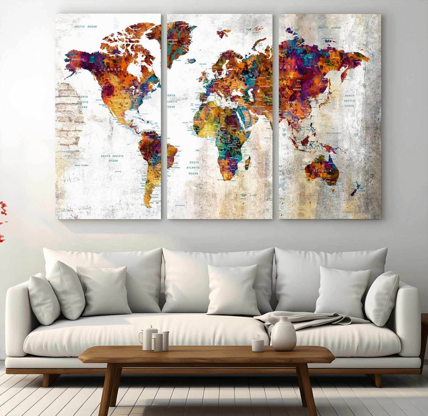 MGV-CV-48X32-3P - Push Pin World Map Canvas Print – Framed Wall Art for Couples to Track Their Travels – Anniversary