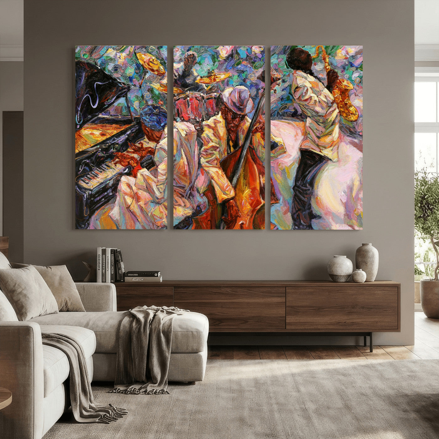34929-MGV-CV-36X24 - African American Jazz Art Music Abstract Wall Art Painting Canvas Wall Art
