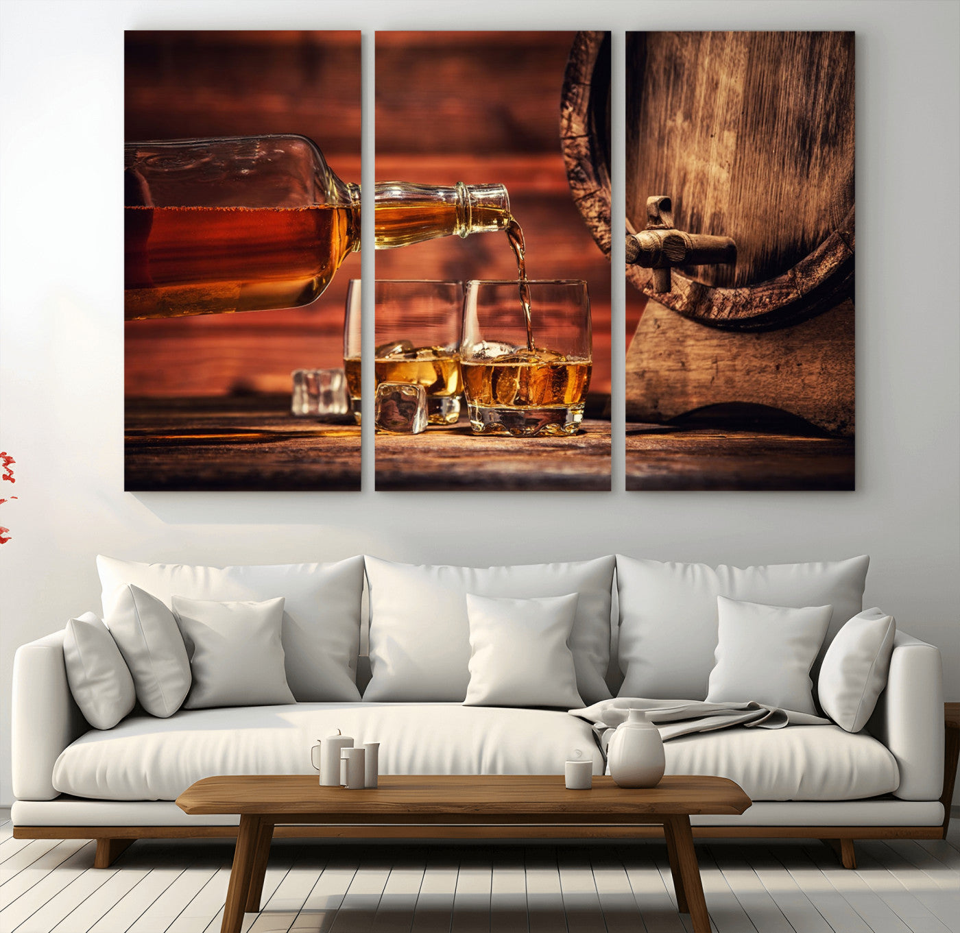 MGV-CV-48X32-3P - Whiskey and Cigar Canvas Wall Art | 3 Panel Bar Room Decor for Home Lounge, Office, or Man Cave |