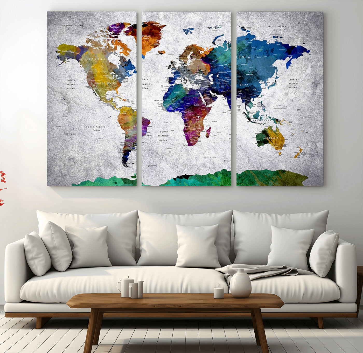 MGV-CV-48X32-3P - Push Pin World Map Canvas Print – Framed Wall Art for Couples to Track Their Travels – Anniversary