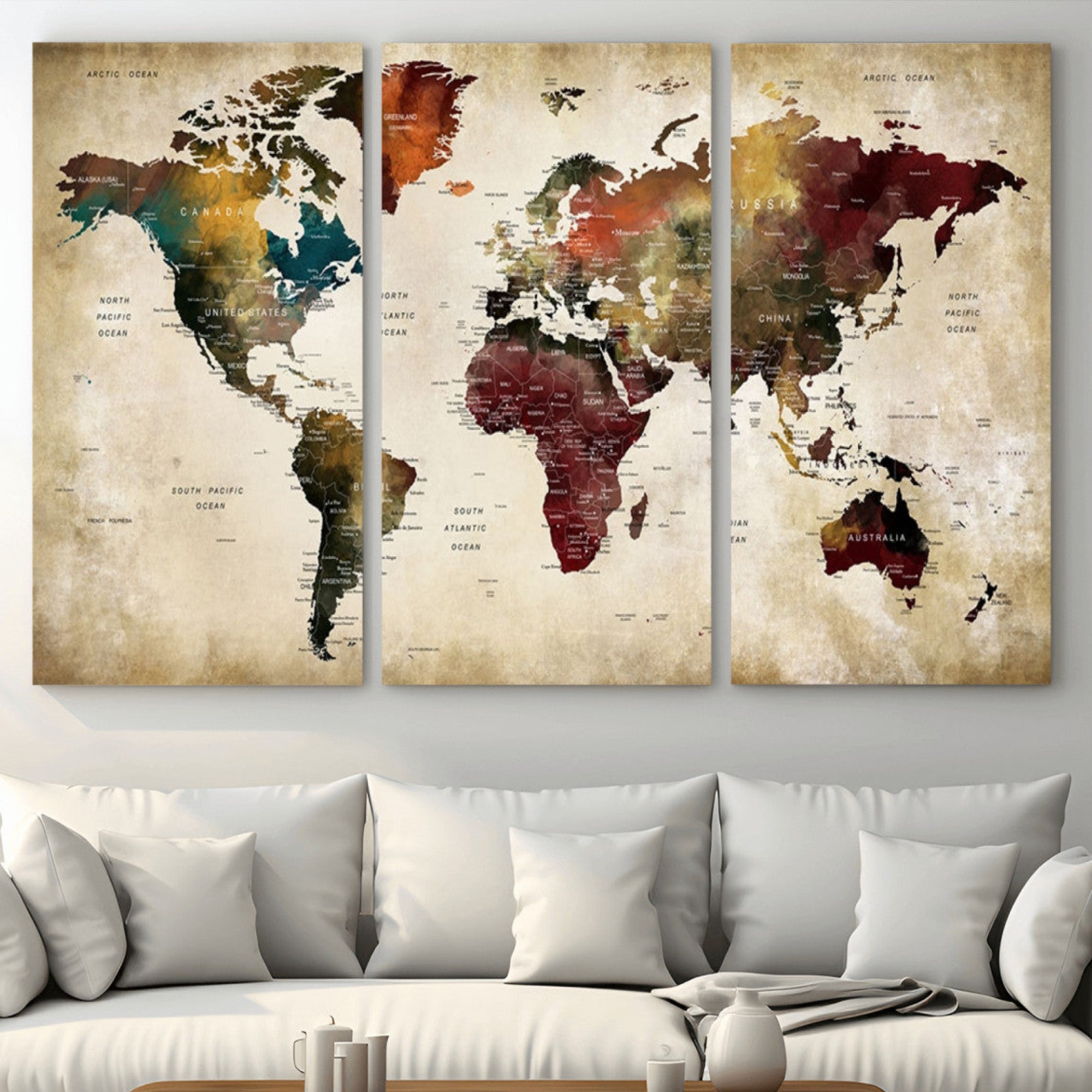63870-MGV-CV-36X24-World Map Wall Art Canvas Print, Framed Push Pin Map Art Picture Print, Abstract Traveller Map Perfect Modern Decor Artwork for Living Room or Office Decor