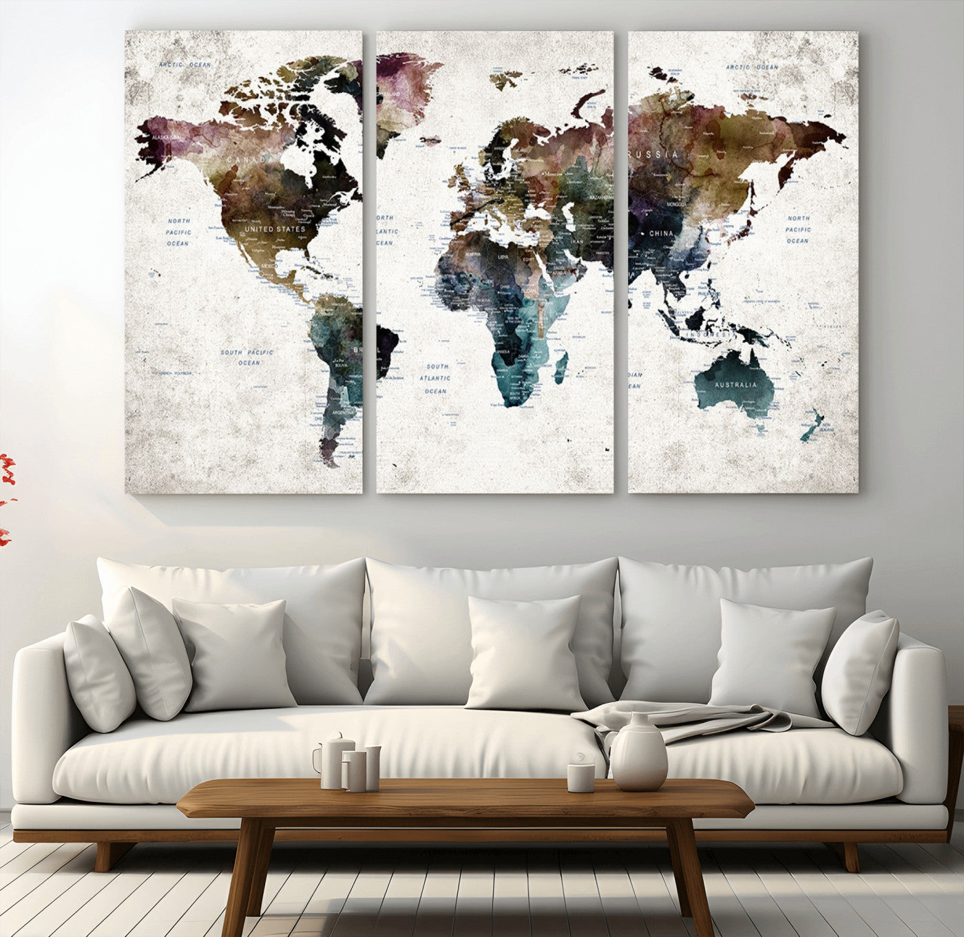 MGV-CV-48X32-3P - Push Pin World Map Canvas Print – Framed Wall Art for Couples to Track Their Travels – Anniversary