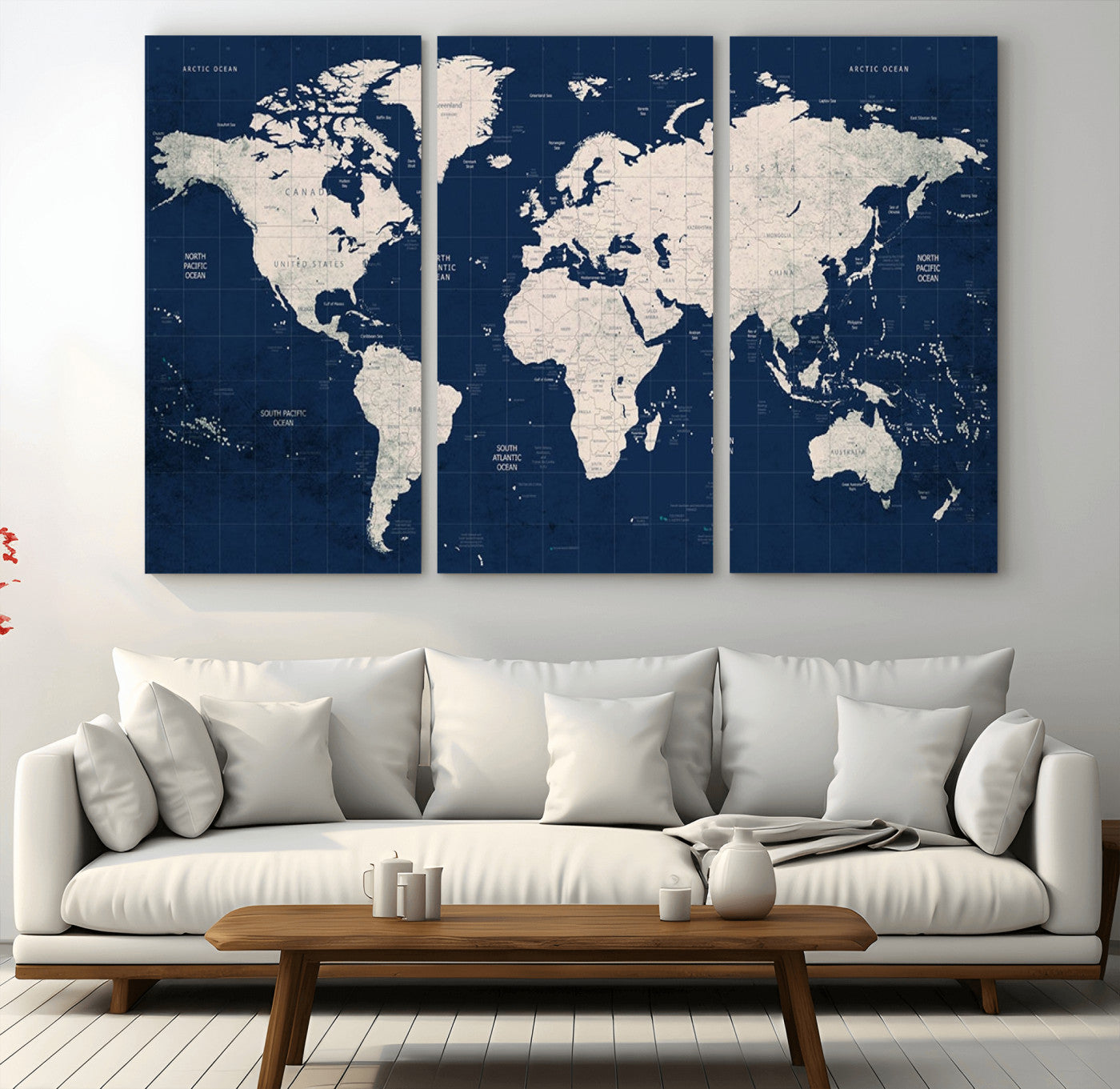 MGV-CV-48X32-3P - Push Pin World Map Canvas Print – Framed Wall Art for Couples to Track Their Travels – Anniversary