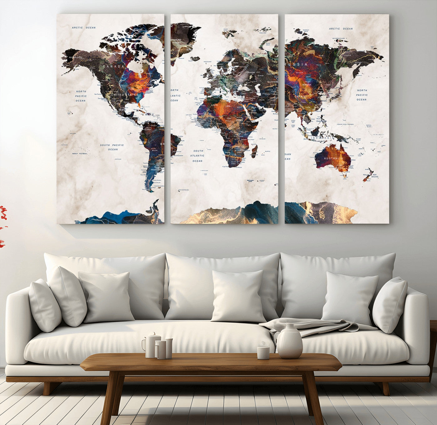 MGV-CV-48X32-3P - Push Pin World Map Canvas Print – Framed Wall Art for Couples to Track Their Travels – Anniversary