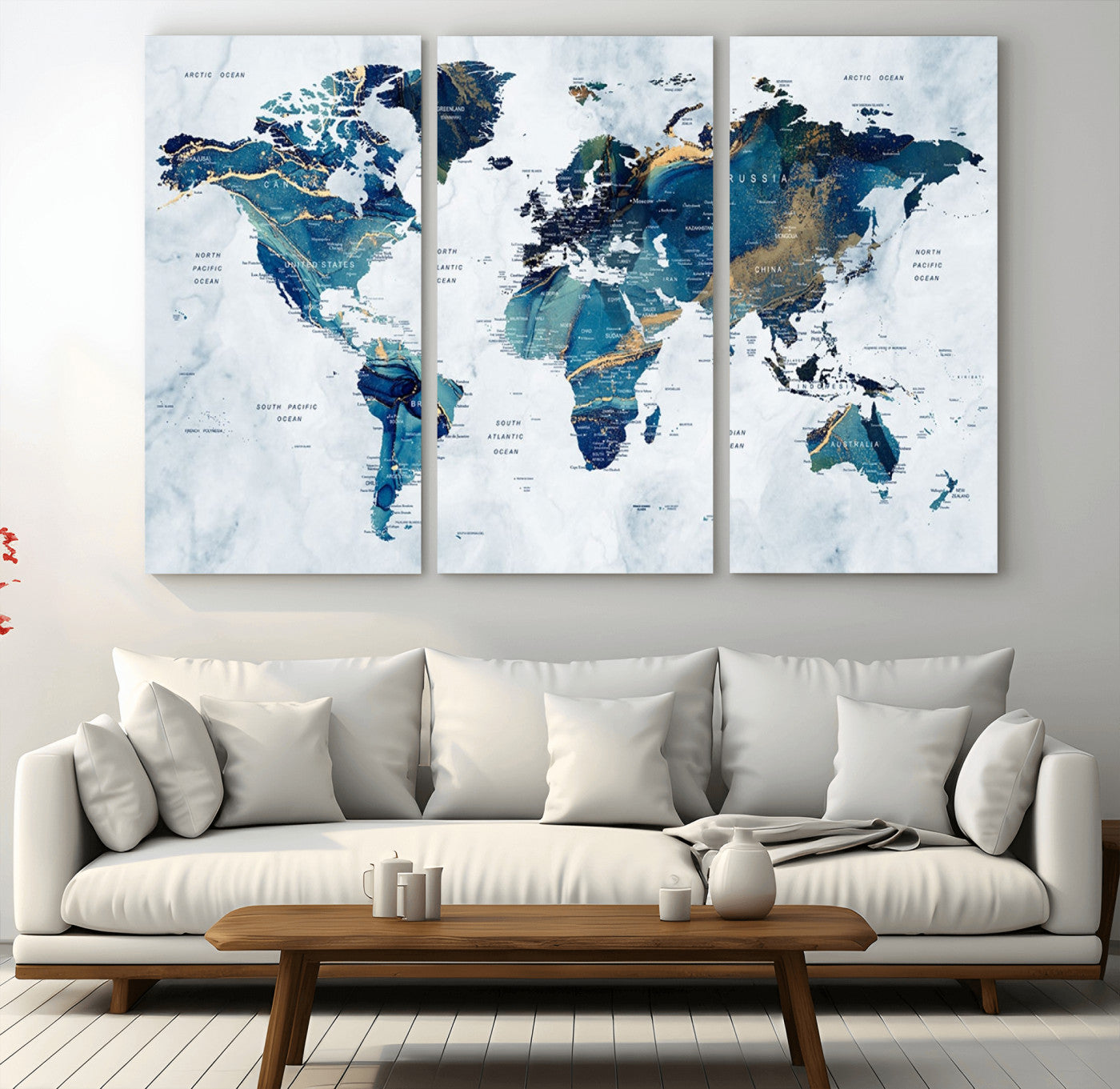 MGV-CV-48X32-3P - Push Pin World Map Canvas Print – Framed Wall Art for Couples to Track Their Travels – Anniversary