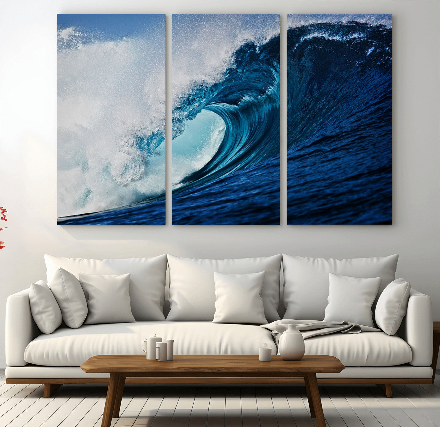 89502-MGV-CV-48X32-3P-Ocean Wave at Sunset Canvas Art, Large Wall Print of Vibrant Water Waves, Coastal Art for Living