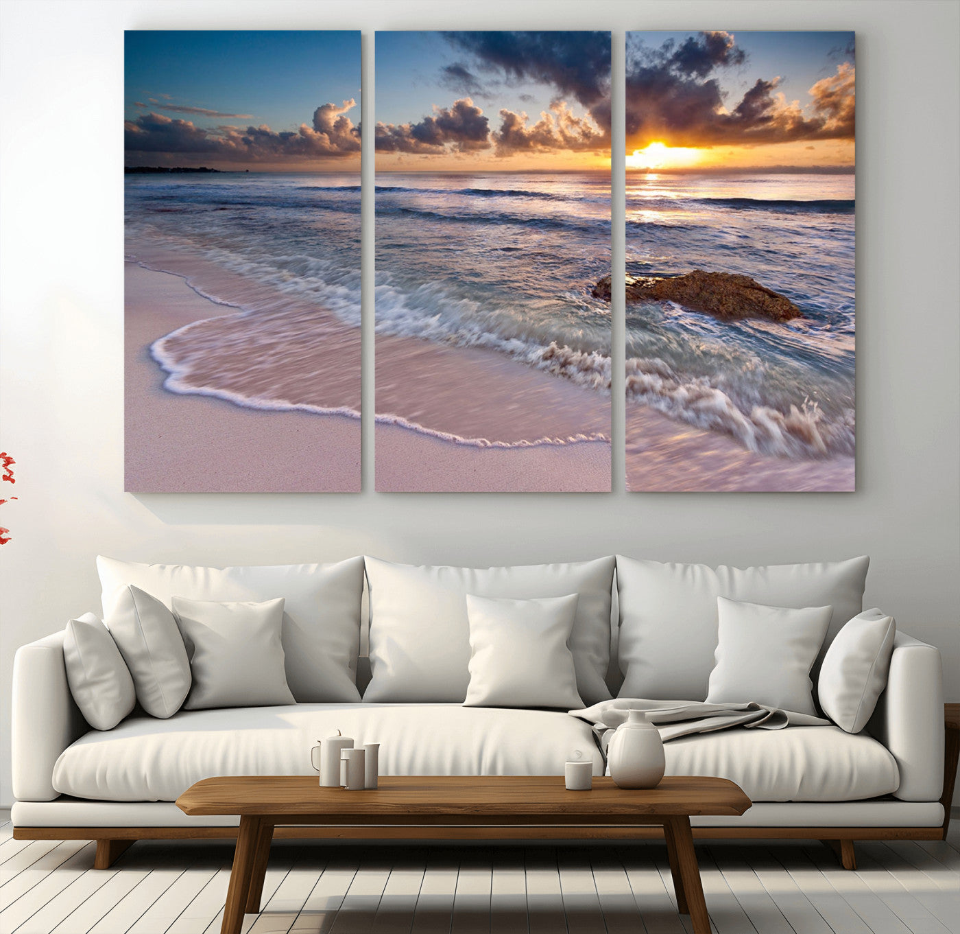 MGV-CV-48X32-3P - Sea Ocean Sunset Beach Wall Art Canvas Print