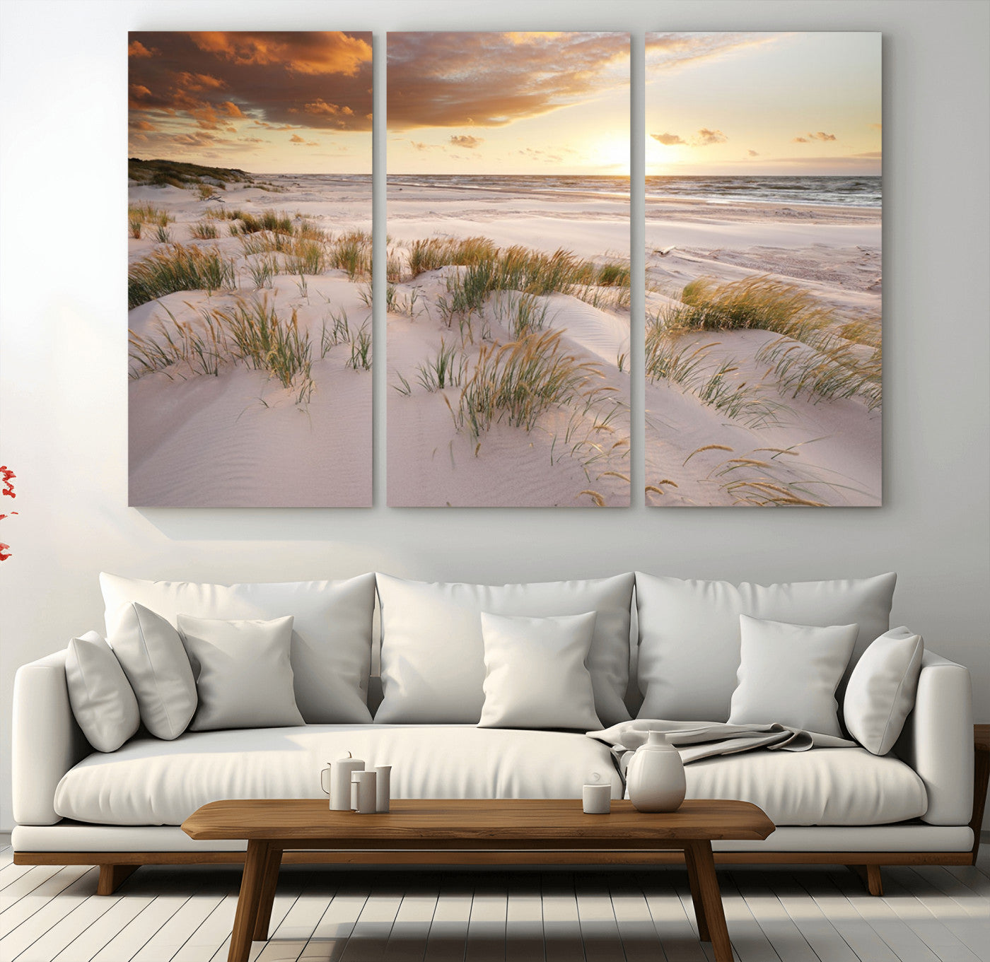 MGV-CV-48X32-3P - Flight Over Coastal Beach Landscape, Flight Over Coastal Beach Print Canvas Wall Art