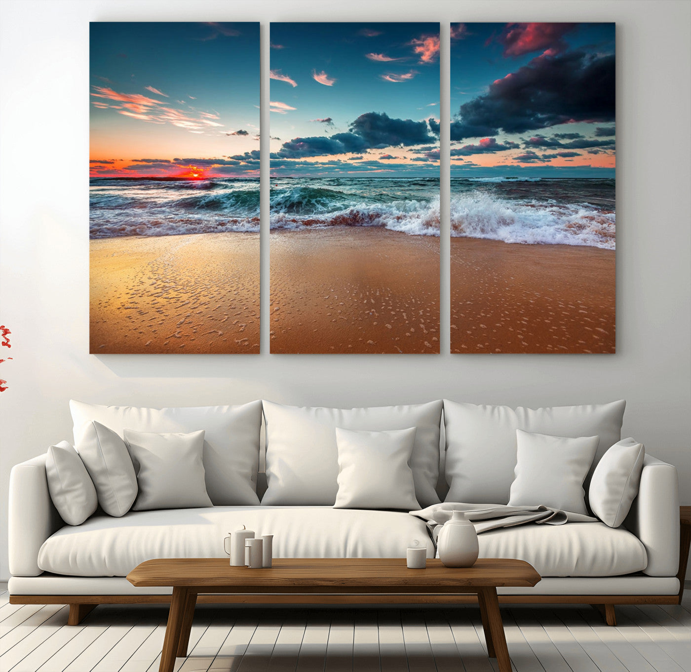 MGV-CV-48X32-3P - Sunset on Beach Wall Art Ocean Beach Canvas Print