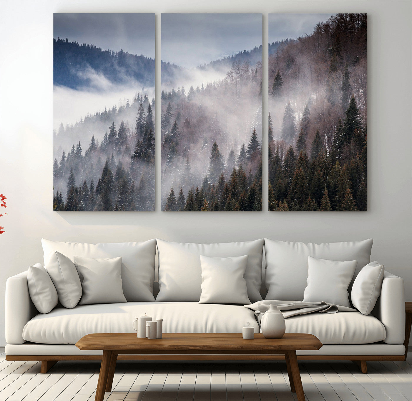 MGV-CV-48X32-3P - Beautiful Rising Fog in Winter Mountain Landscape- Framed Rising Fog in Winter Mountain Canvas