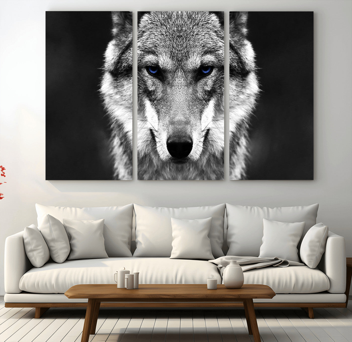 MGV-CV-48X32-3P - Black and White Wild Wolf Wall Art Canvas Print