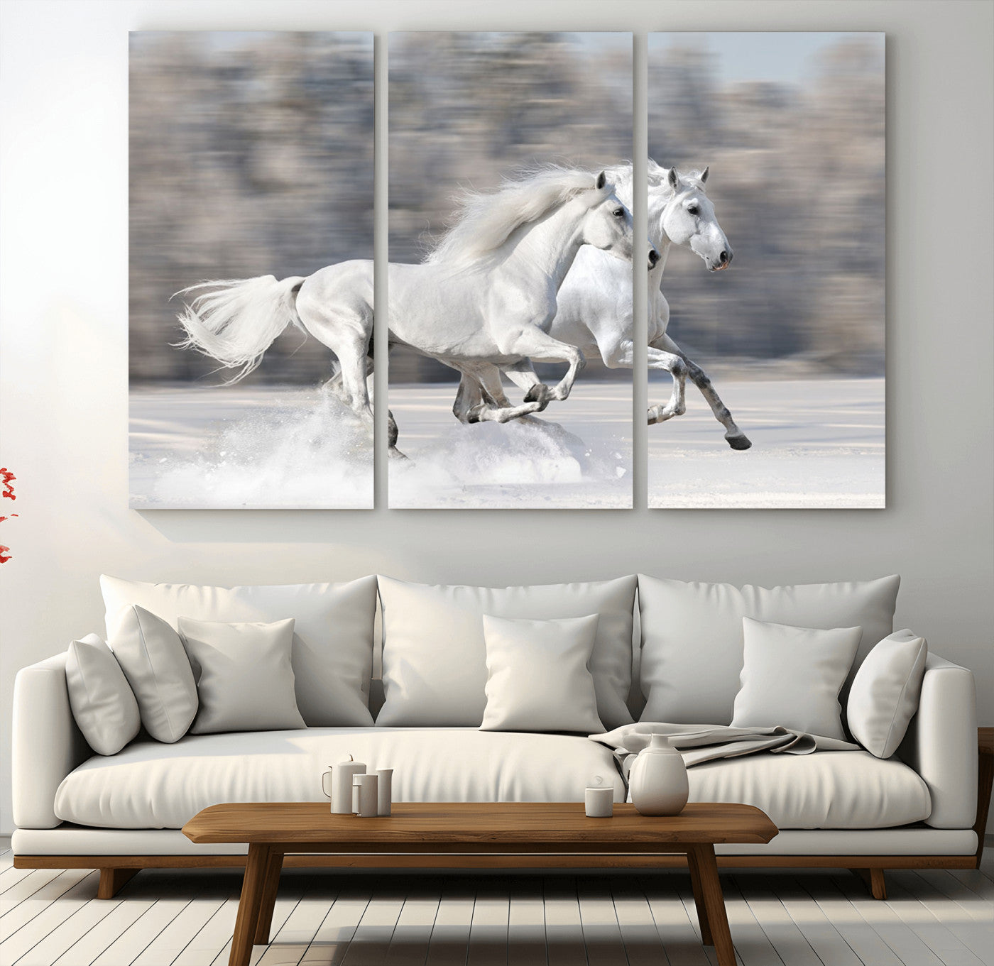 MGV-CV-48X32-3P - The White Horses Wall Art, Framed White Horses Wall Art Canvas Print
