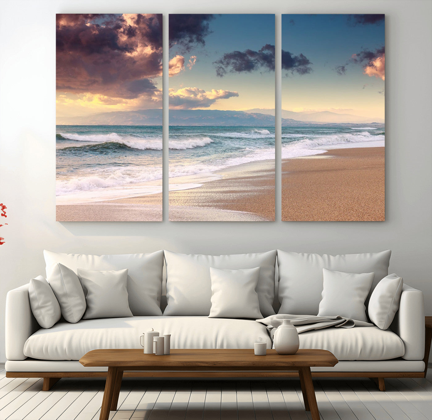 MGV-CV-48X32-3P - Cloudy Weather Beach Sunset Canvas Print | Sunrise Wall Art Canvas Print
