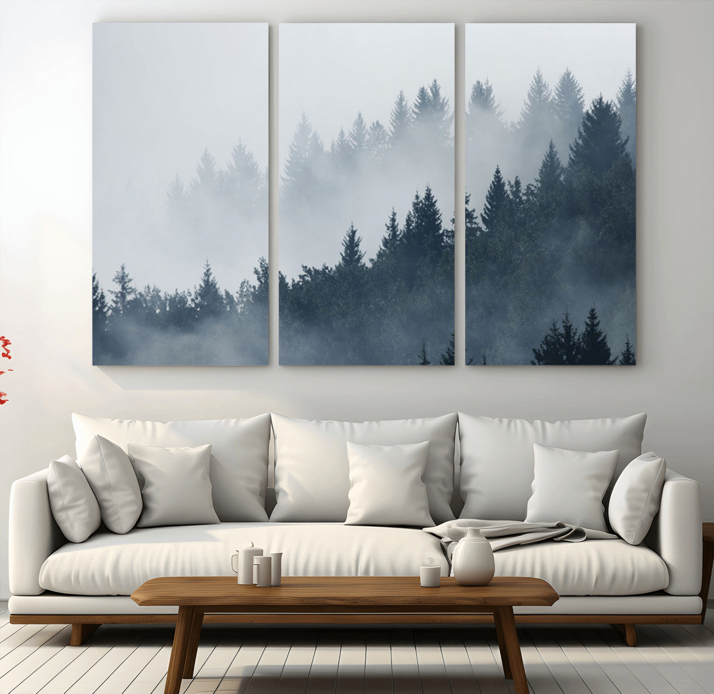 MGV-CV-48X32-3P - Foggy Pine Forest Wall Art Canvas Print