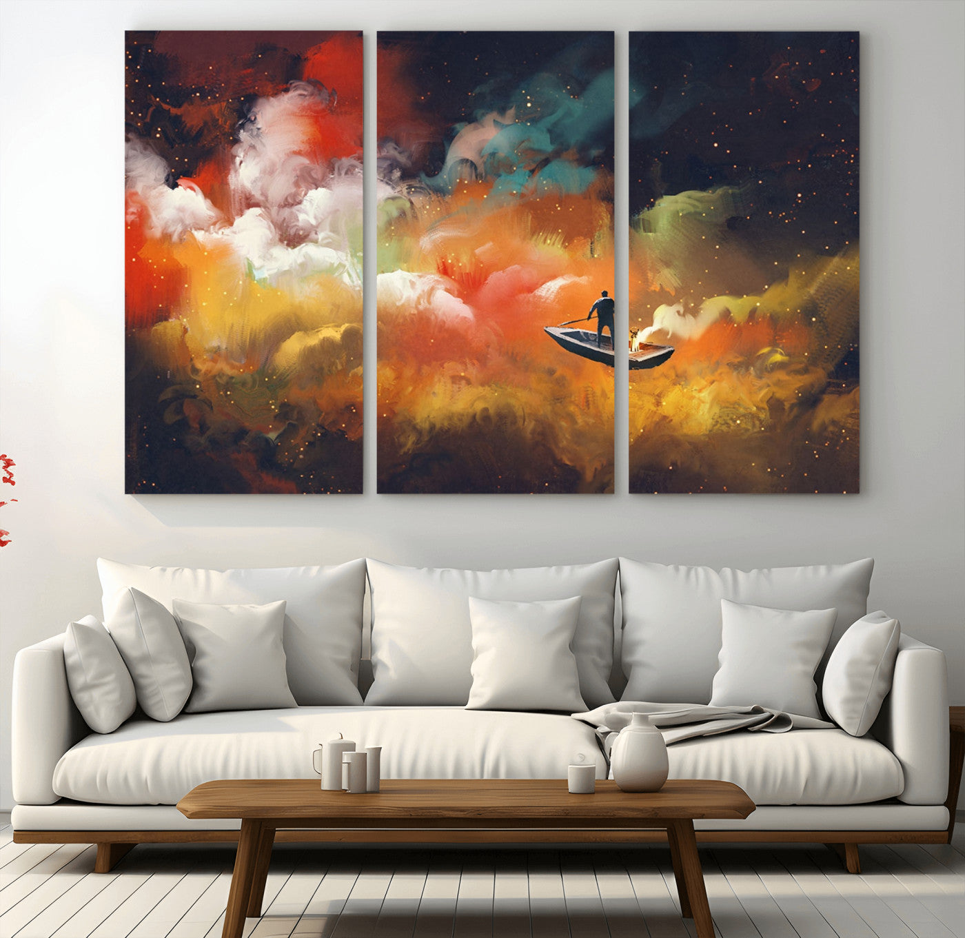 MGV-CV-48X32-3P - Surreal Space Adventure Canvas Wall Art – Dreamlike Abstract Galaxy Print – Framed and Ready to Hang for Living Room or Bedroom Decor