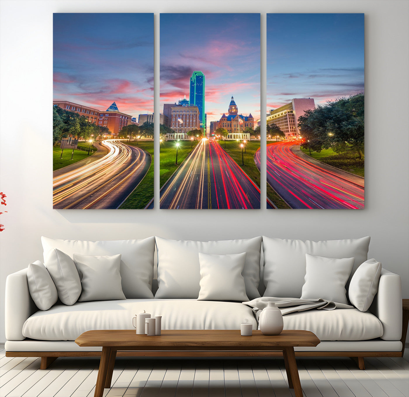 33960-MGV-CV-60X40-3P-Dallas City Lights Large Wall Art Dallas Cityscape Canvas Print Framed Living Room Decor