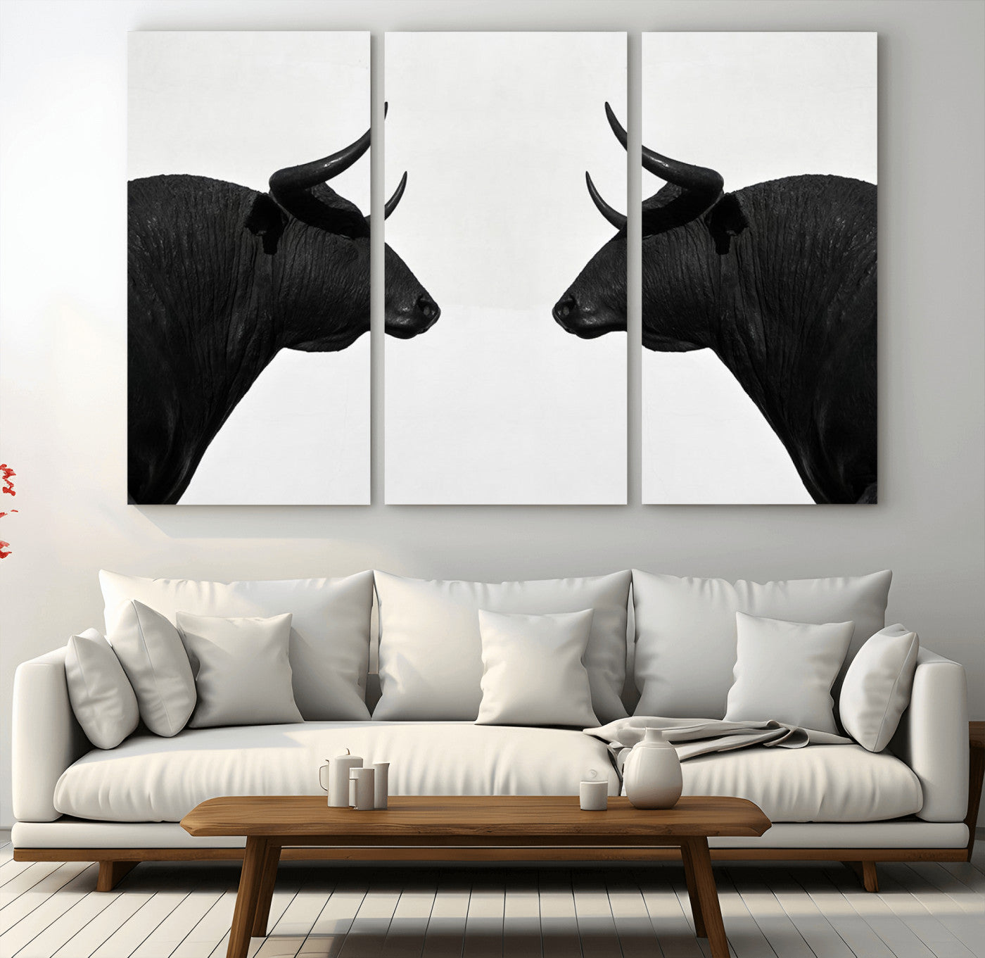 -Spanish Bull Art - Framed Black and White Bull Canvas Print for Modern Rustic Home or Office Decor