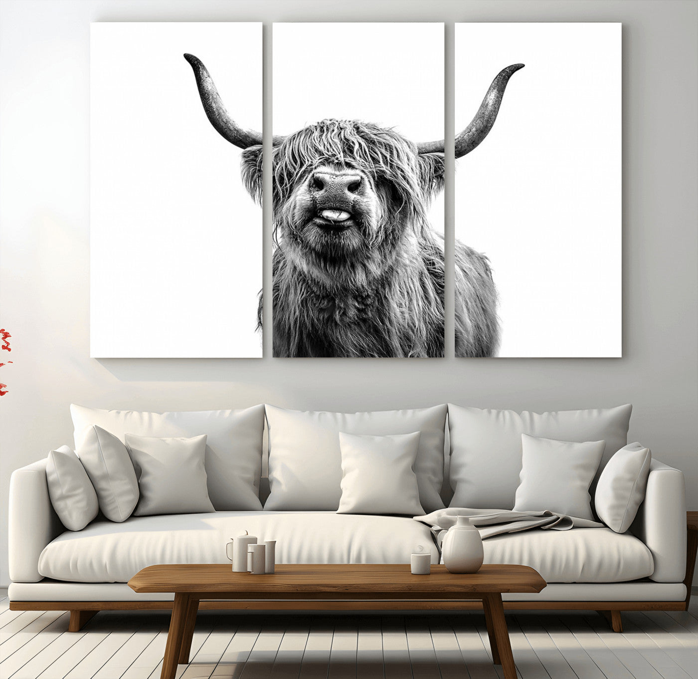 MGV-CV-48X32-3P - Fanny Scottish Highland Cow Cattle Art Print Farmhouse Wall Art Canvas Print