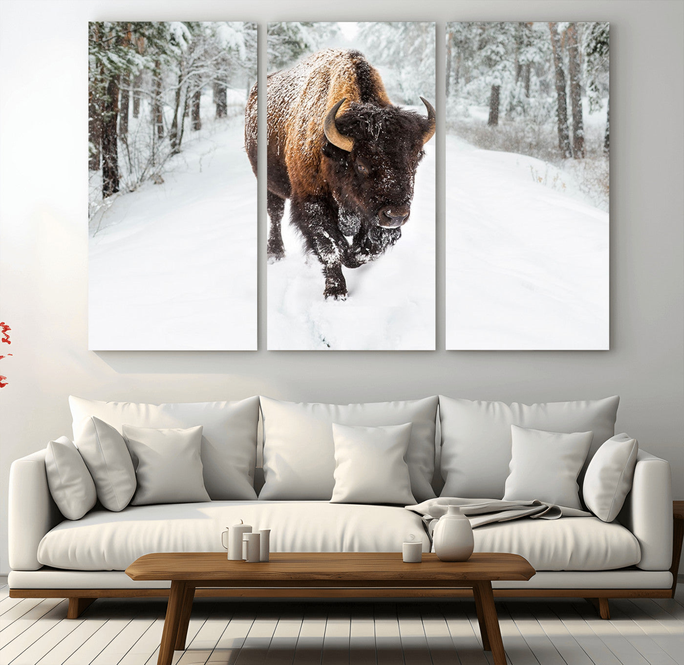 MGV-CV-48X32-3P - Bison Wall Art Canvas Print For Farmhouse, Animal Canvas Print, Wild Animal Wall Art