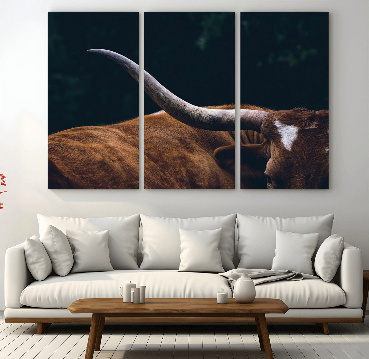 MGV-CV-48X32-3P - Texas Longhorn Bull Wall Art Canvas Print - Large Framed Canvas Wall Art, Animal Print for Rustic Home or Office Décor, Farmhouse Cabin Wall Decor