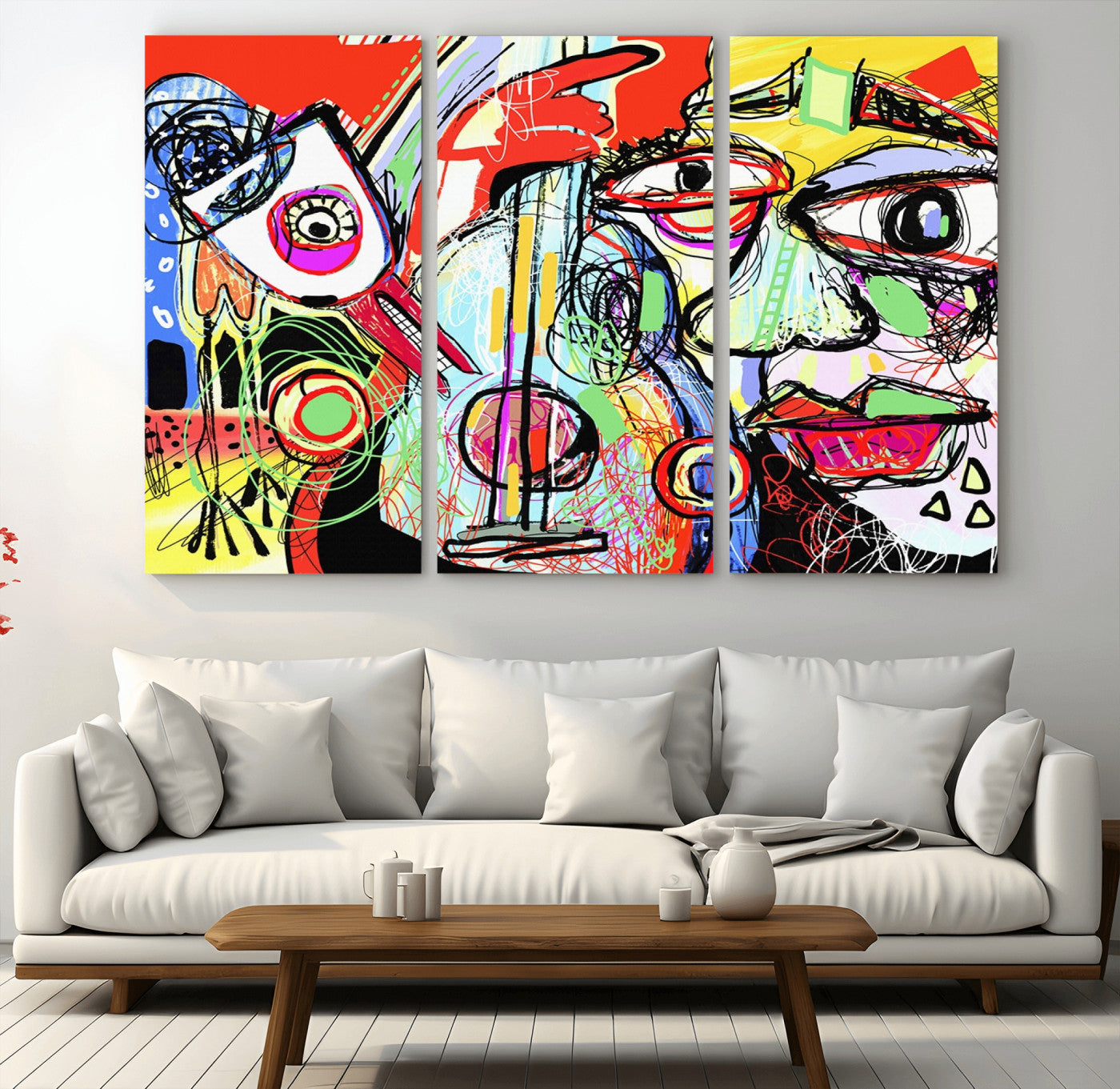 MGV-CV-48X32-3P - Picasso Style Art Abstract Canvas Wall Art Print , Colorful Abstract Artwork
