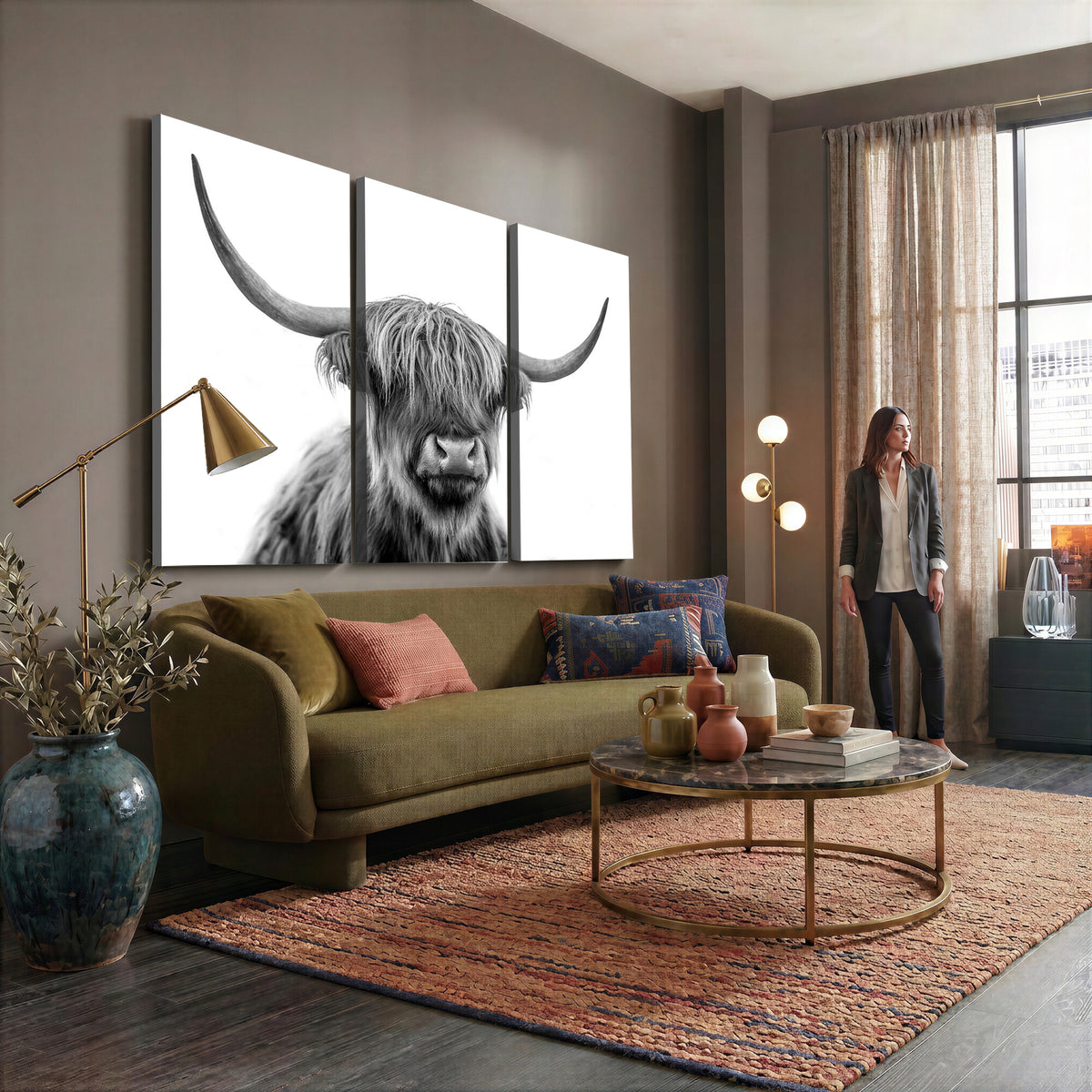 75503-_Poster-30x20 - Scottish Highland Cow Cattle Art Print Wall Art Canvas Print for Farmhouse Decor, Framed Scottish