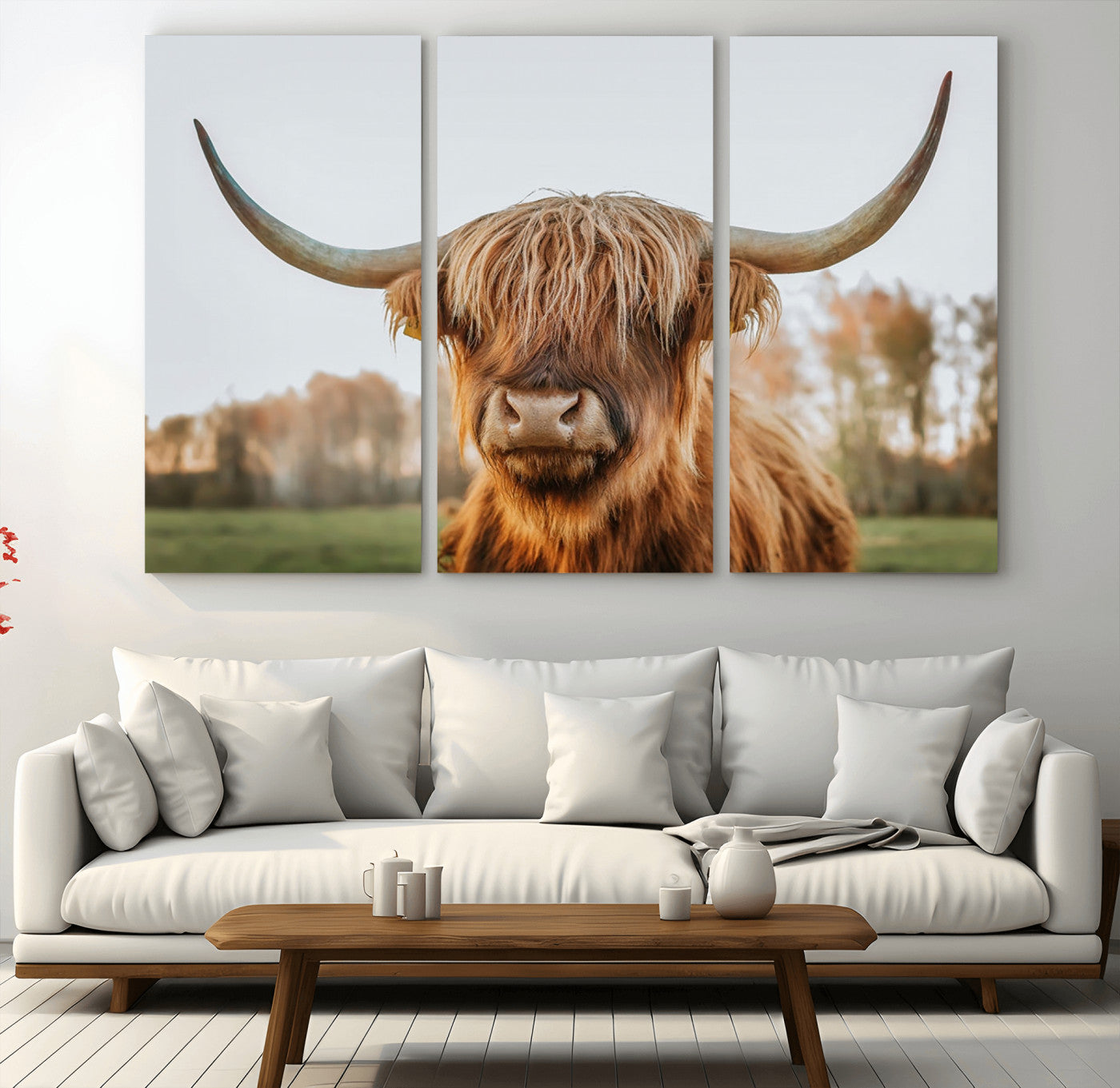 MGV-CV-48X32-3P - Highland Cow Animal Scottish Cattle Art Print Farmhouse Wall Art Canvas Print