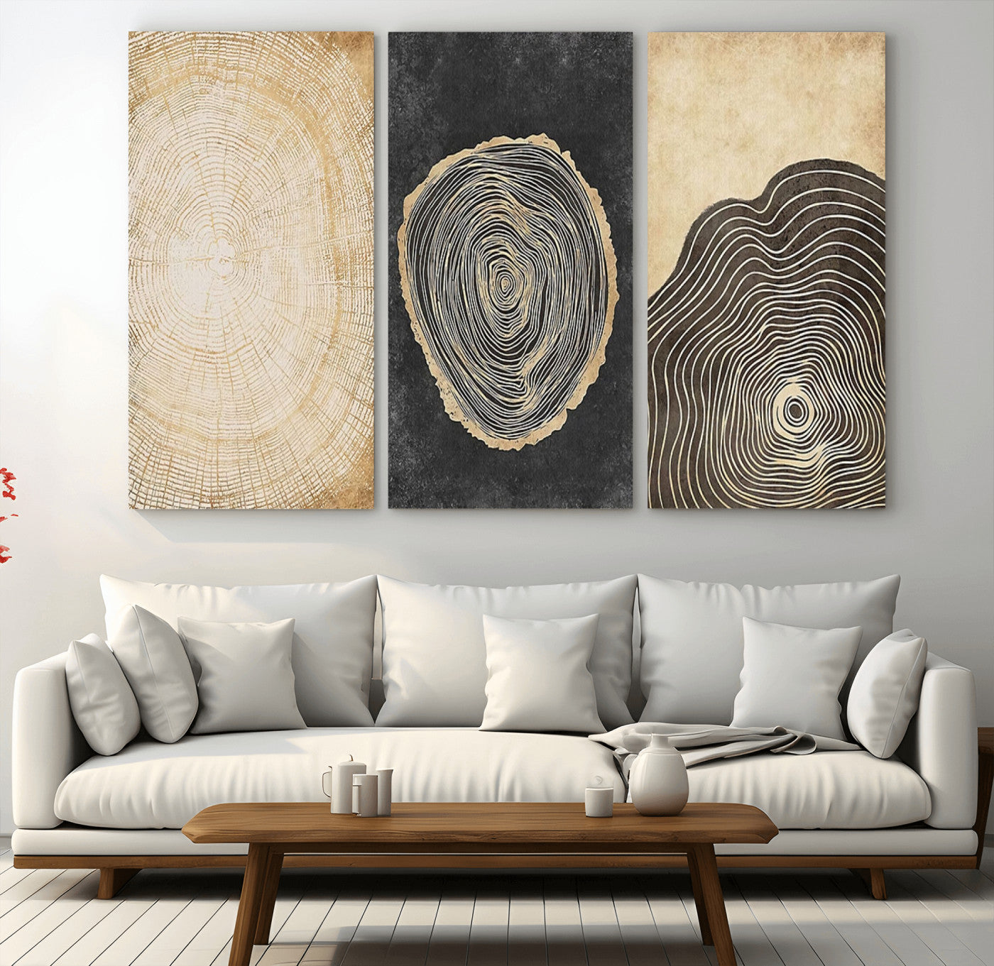 MGV-CV-48X32-3P - Tree Rings Canvas Wall Art Print – Minimalist Natural History in Modern Decor - Minimalist Boho Wall