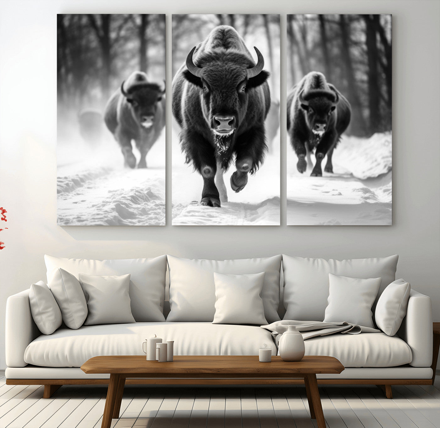 MGV-CV-48X32-3P - Buffalo Wall Art Canvas Print, Bison Family Wall Art Canvas Print