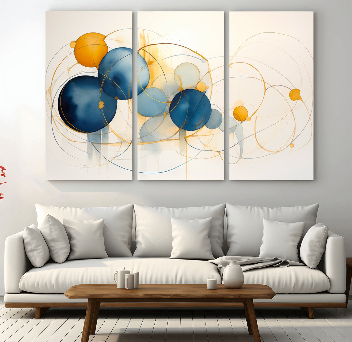 -Geometric Blue Orange Abstract Wall Art Canvas, Geometric Blue Orange Canvas Print