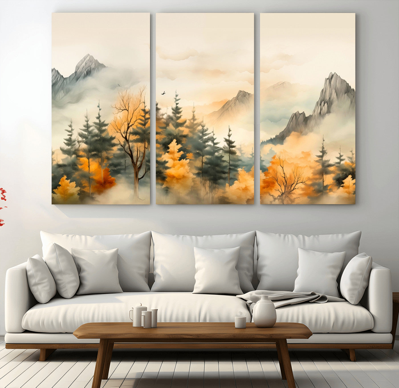 79192-MGV-CV-36X24-Abstract Watercolor Mountains and Trees Autumn Art, Watercolor Mountains and Trees Canvas Print