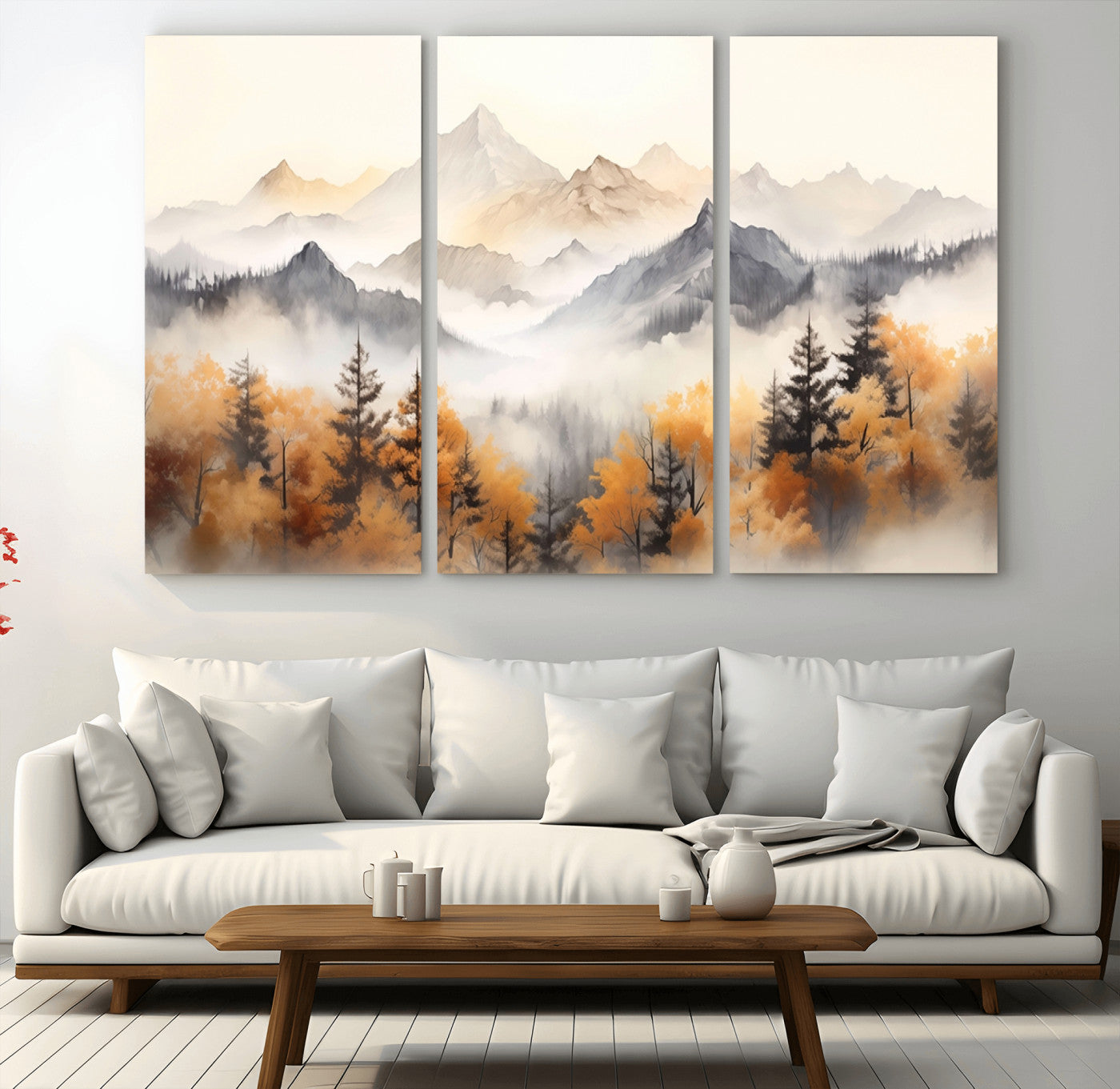 MGV-CV-48X32-3P - Abstract Mountain Wall Art | Misty Mountain Forest and Mountains Canvas Print for Living Room,