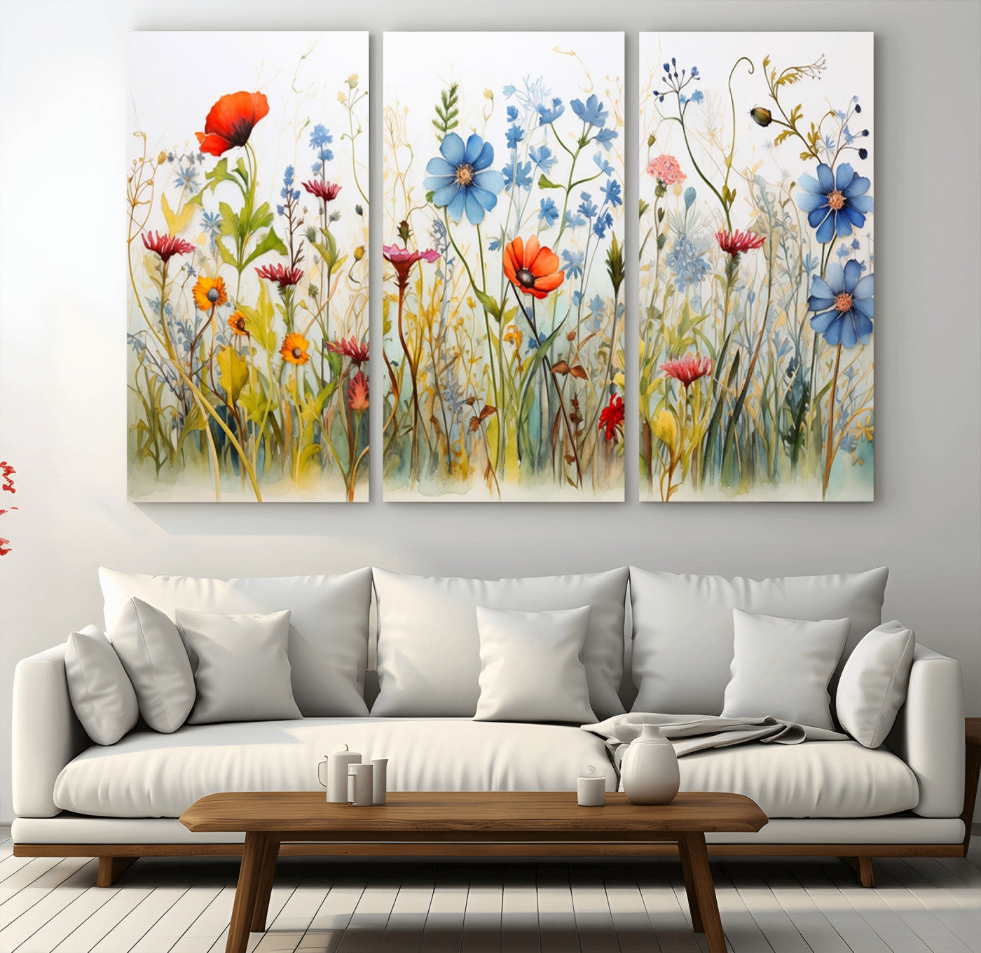 MGV-CV-48X32-3P - Colorful Wildflower Canvas Wall Art - Vibrant Floral Botanical Print, Bright Nature Decor for Living