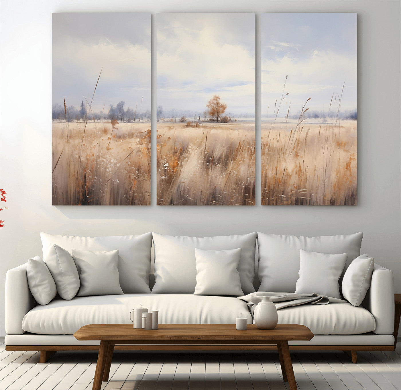 -Golden Fields Wall Art Print Canvas – Serene Landscape of Nature’s Tranquility in Minimalist for