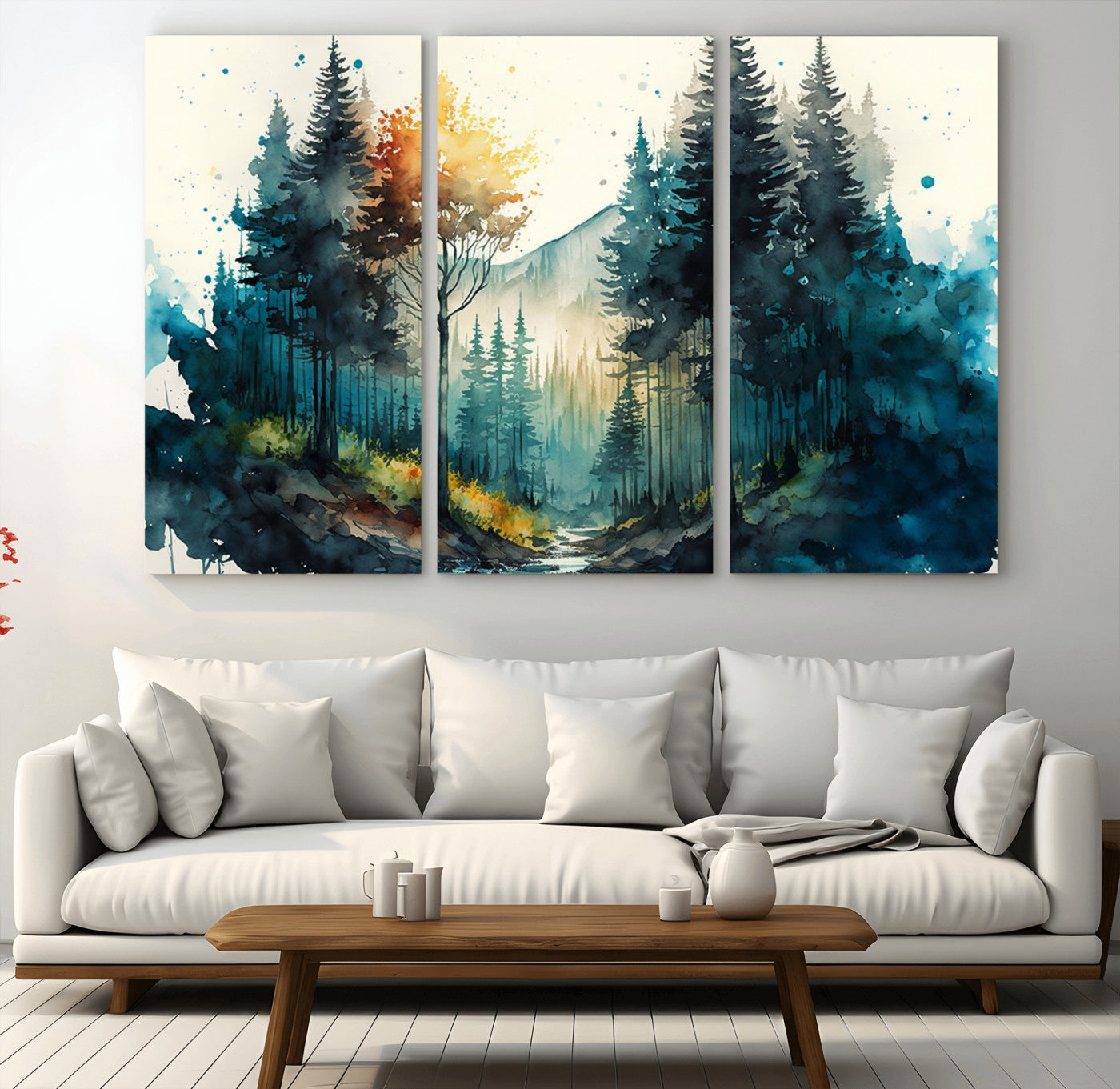 MGV-CV-48X32-3P - Watercolor Trees Forest Abstract Wall Art Canvas Print