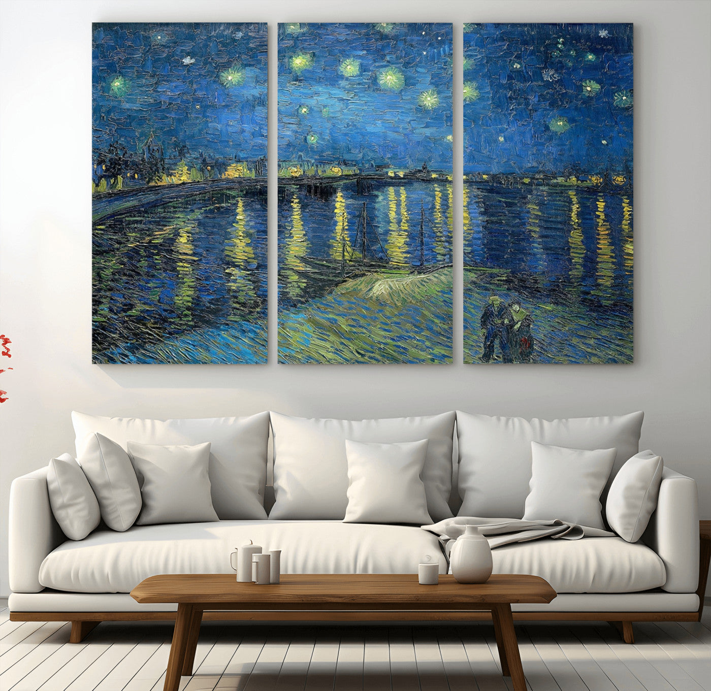 94605-MGV-CV-36X24-Vincent van Gogh Starry Night over the Rhone Abstract Wall Art Canvas, Starry Night Canvas Print