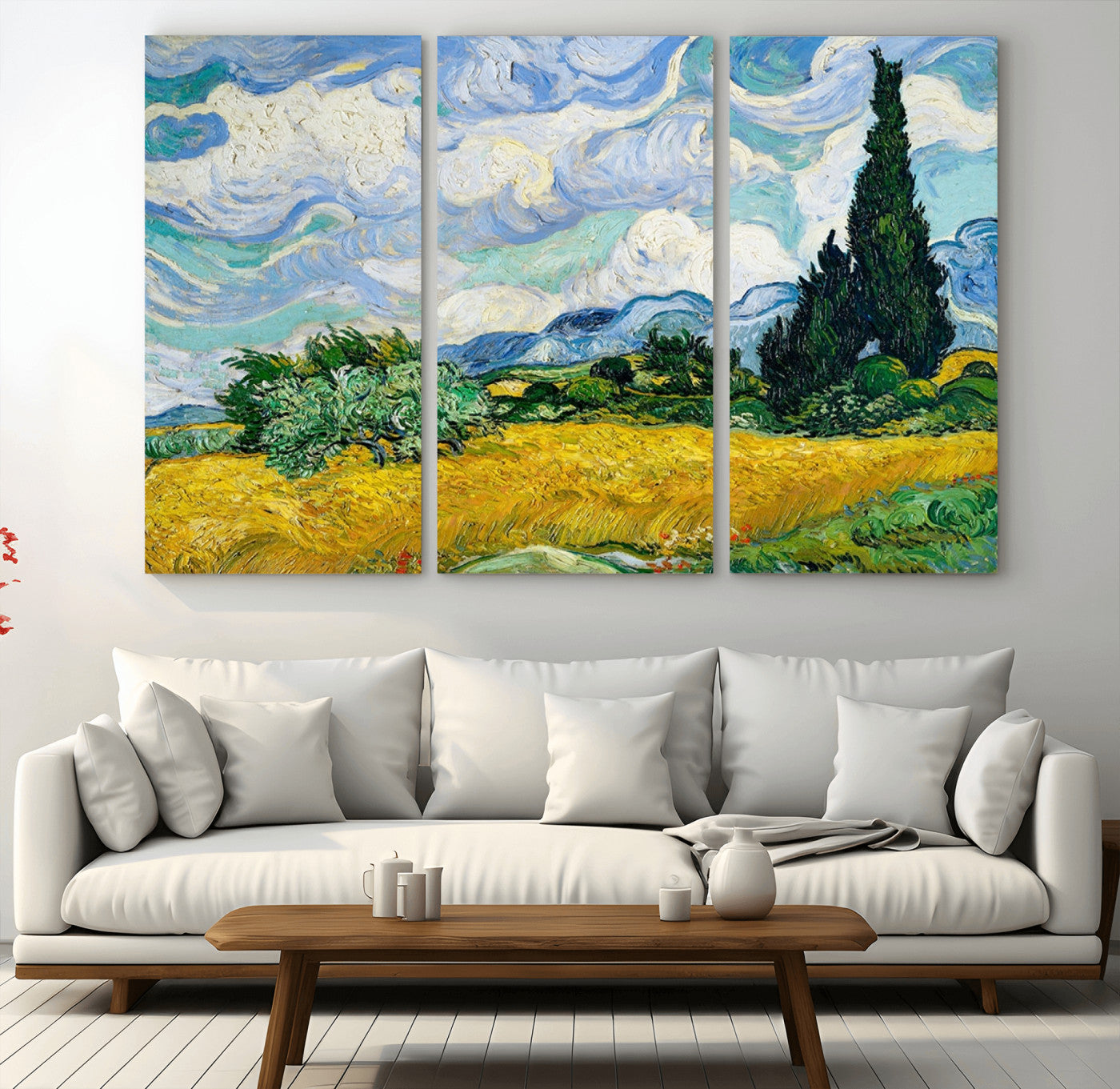 MGV-CV-48X32-3P - Wheatfield With Cypresses By Van Gogh Painting Wall Art Canvas Print