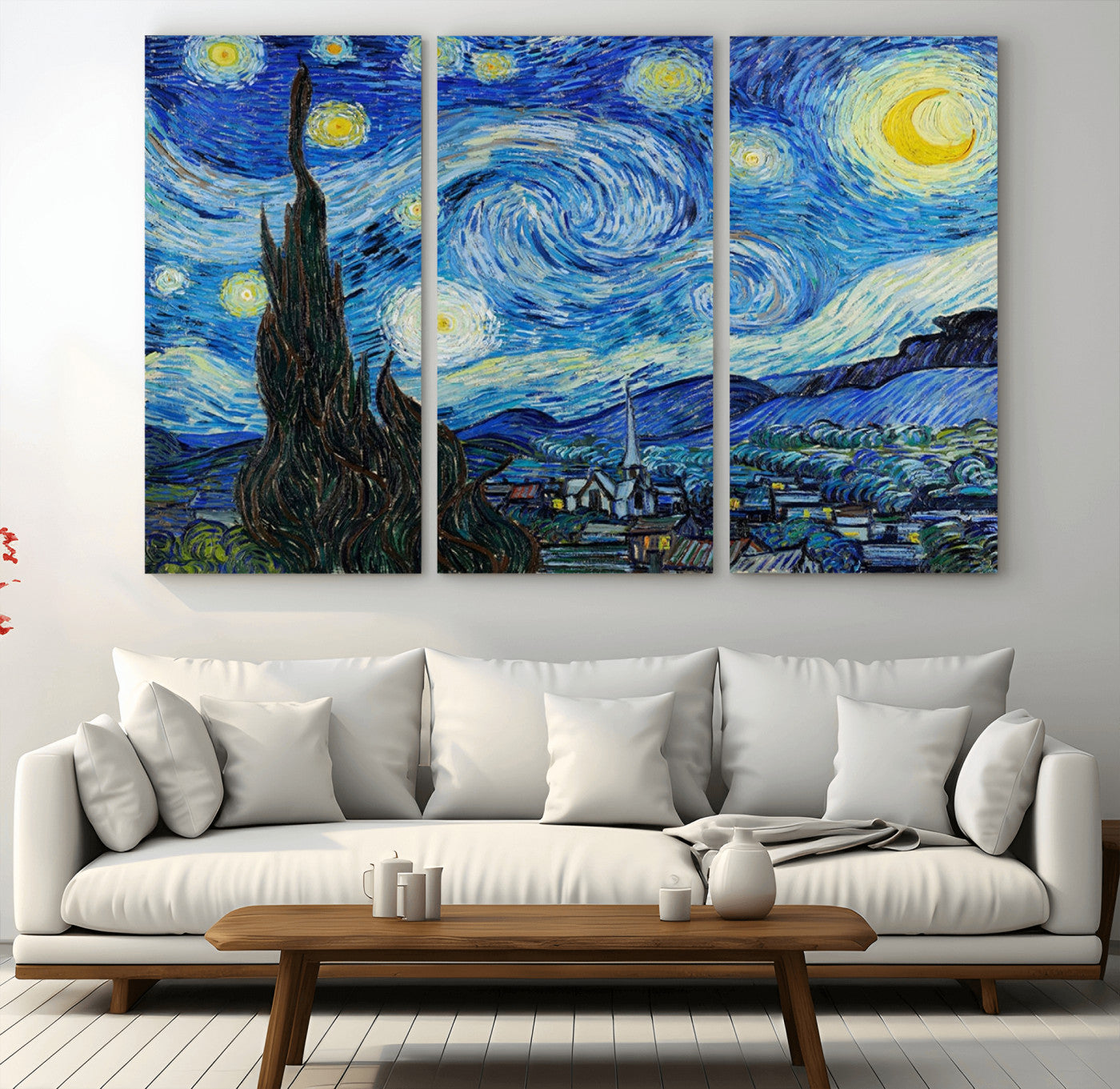 MGV-CV-48X32-3P - Vincent Van Gogh The Starry Night Abstract Wall Art Canvas Print