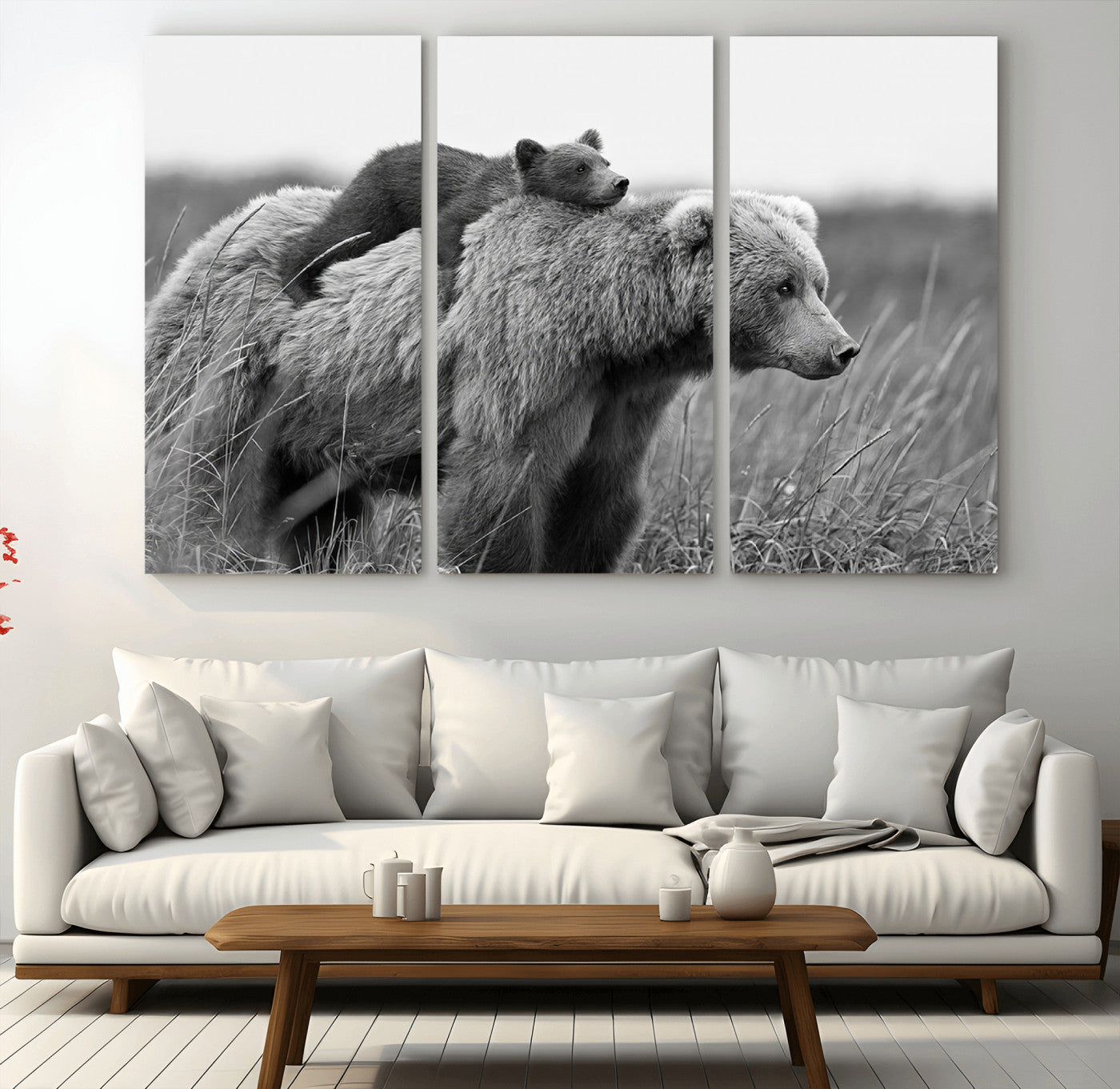 MGV-CV-48X32-3P - Bear and Cub Wall Art Canvas | 399 Bear Cub Wildlife-Inspired Animal Art for Living Room or Office | Grizzly Bear Print of Photography